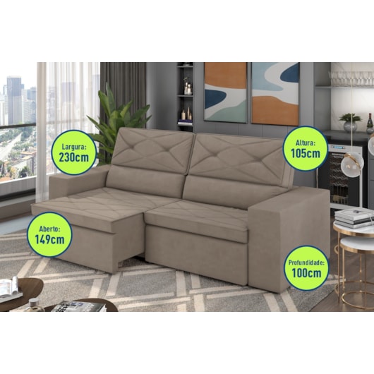 Sofá Arinos 2,30m Retrátil/Reclinável Suede Capuccino - XFlex Sofas