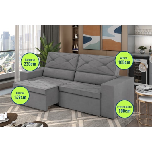 Sofá Arinos 2,30m Retrátil/Reclinável Suede Cinza - XFlex Sofas