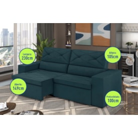 Sofá Arinos 2,30m Retrátil/Reclinável Suede Petróleo - XFlex Sofas