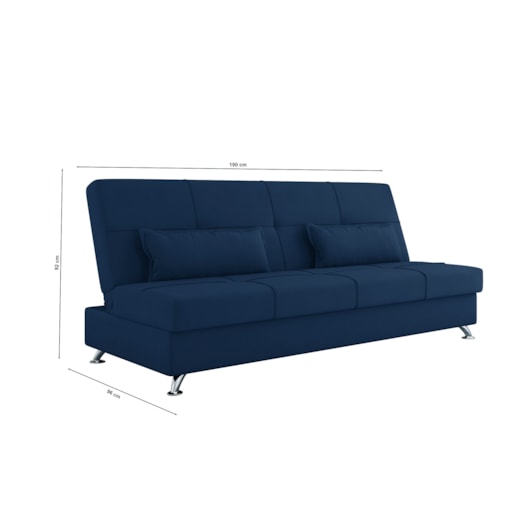 Sofá Cama Guaporé 1,90m Suede Azul - XFlex Sofás