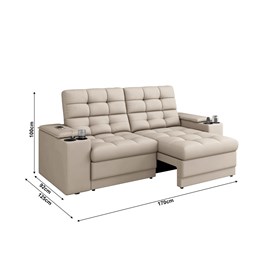 Sofá Confort Premium 1,70m Retrátil/Reclinável porta copos e USB Suede Areia - XFlex Sofas