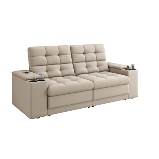 Sofá Confort Premium 1,70m Retrátil/Reclinável porta copos e USB Suede Areia - XFlex Sofas