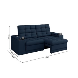 Sofá Confort Premium 1,70m Retrátil/Reclinável porta copos e USB Suede Azul - XFlex Sofas