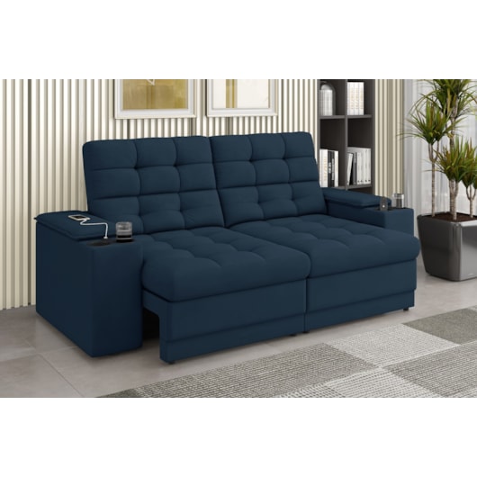 Sofá Confort Premium 1,70m Retrátil/Reclinável porta copos e USB Suede Azul - XFlex Sofas