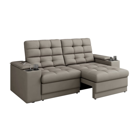 Sofá Confort Premium 1,70m Retrátil/Reclinável porta copos e USB Suede Capuccino - XFlex Sofas