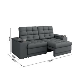 Sofá Confort Premium 1,70m Retrátil/Reclinável porta copos e USB Suede Cinza - XFlex Sofas