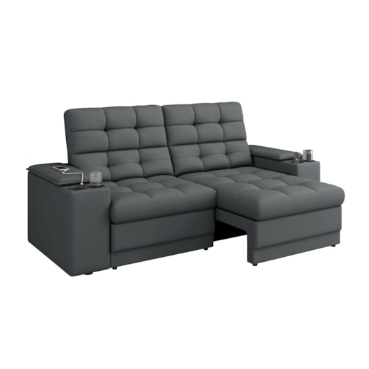 Sofá Confort Premium 1,70m Retrátil/Reclinável porta copos e USB Suede Cinza - XFlex Sofas