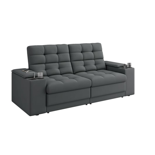 Sofá Confort Premium 1,70m Retrátil/Reclinável porta copos e USB Suede Cinza - XFlex Sofas