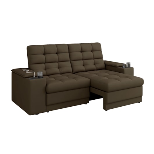 Sofá Confort Premium 1,70m Retrátil/Reclinável porta copos e USB Suede Marrom - XFlex Sofas