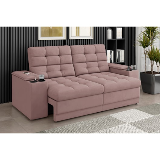 Sofá Confort Premium 1,70m Retrátil/Reclinável porta copos e USB Suede Nude - XFlex Sofas