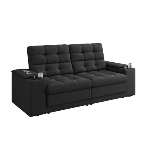 Sofá Confort Premium 1,70m Retrátil/Reclinável porta copos e USB Suede Preto - XFlex Sofas