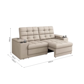 Sofá Confort Premium 2,05m Retrátil/Reclinável porta copos e USB Suede Areia - XFlex Sofas