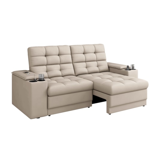 Sofá Confort Premium 2,05m Retrátil/Reclinável porta copos e USB Suede Areia - XFlex Sofas