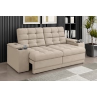 Sofá Confort Premium 2,05m Retrátil/Reclinável porta copos e USB Suede Areia - XFlex Sofas