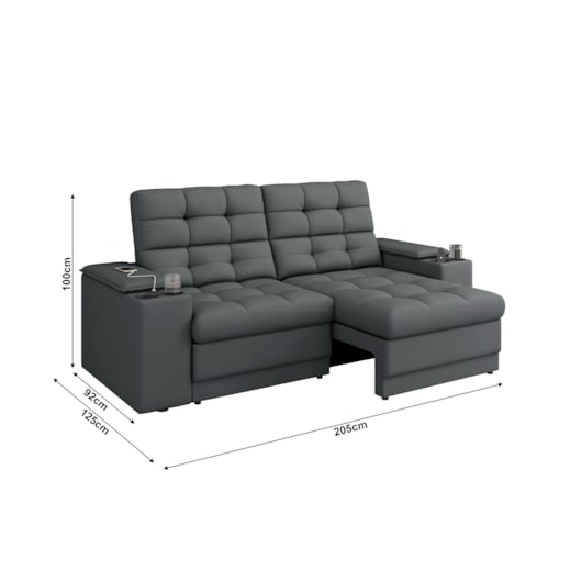 Sofá Confort Premium 2,05m Retrátil/Reclinável porta copos e USB Suede Cinza - XFlex Sofas