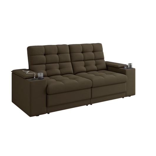 Sofá Confort Premium 2,05m Retrátil/Reclinável porta copos e USB Suede Marrom - XFlex Sofas