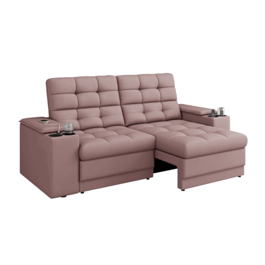 Sofá Confort Premium 2,05m Retrátil/Reclinável porta copos e USB Suede Nude - XFlex Sofas