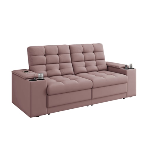 Sofá Confort Premium 2,05m Retrátil/Reclinável porta copos e USB Suede Nude - XFlex Sofas