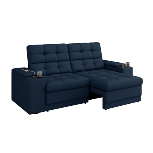 Sofá Confort Premium 2,05m Retrátil/Reclinável porta copos e USB Suede Petróleo - XFlex Sofas