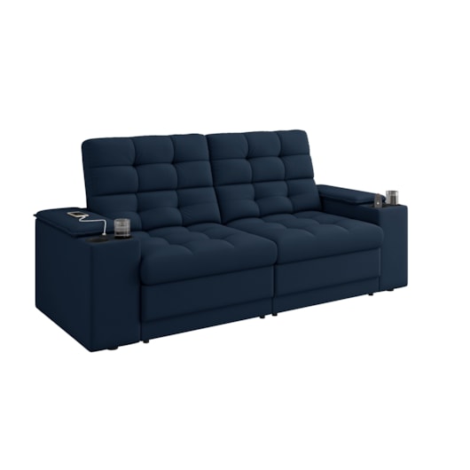 Sofá Confort Premium 2,05m Retrátil/Reclinável porta copos e USB Suede Petróleo - XFlex Sofas