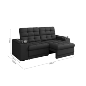 Sofá Confort Premium 2,05m Retrátil/Reclinável porta copos e USB Suede Preto - XFlex Sofas