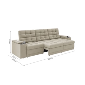 Sofá Confort Premium 2,30m Retrátil/Reclinável porta copos e USB Suede Areia - XFlex Sofas