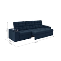 Sofá Confort Premium 2,30m Retrátil/Reclinável porta copos e USB Suede Azul - XFlex Sofas