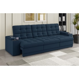 Sofá Confort Premium 2,30m Retrátil/Reclinável porta copos e USB Suede Azul - XFlex Sofas