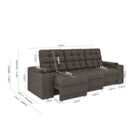 Sofá Confort Premium 2,30m Retrátil/Reclinável porta copos e USB Suede Capuccino - XFlex Sofas