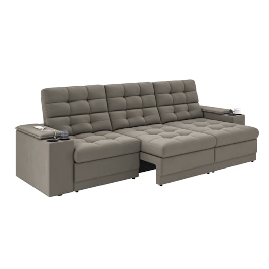 Sofá Confort Premium 2,30m Retrátil/Reclinável porta copos e USB Suede Capuccino - XFlex Sofas