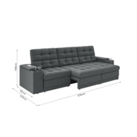 Sofá Confort Premium 2,30m Retrátil/Reclinável porta copos e USB Suede Cinza - XFlex Sofas