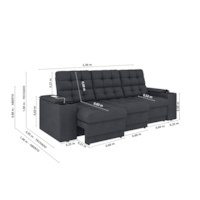 Sofá Confort Premium 2,30m Retrátil/Reclinável porta copos e USB Suede Cinza - XFlex Sofas