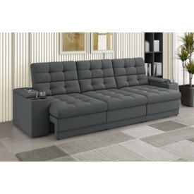 Sofá Confort Premium 2,30m Retrátil/Reclinável porta copos e USB Suede Cinza - XFlex Sofas