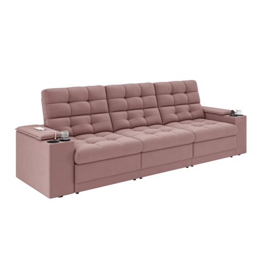 Sofá Confort Premium 2,30m Retrátil/Reclinável porta copos e USB Suede Nude - XFlex Sofas