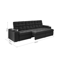 Sofá Connect Premium 2,30m Retrátil/Reclinável com porta copos e USB Suede  Preto - XFlex Sofas