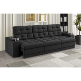 Sofá Confort Premium 2,30m Retrátil/Reclinável porta copos e USB Suede Preto - XFlex Sofas