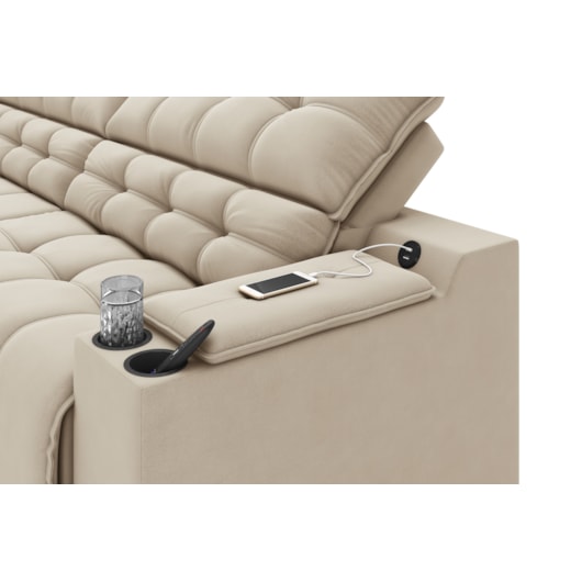 Sofá Connect Premium 2,00m Retrátil/Reclinável com porta copos e USB Suede Capuccino - XFlex Sofas