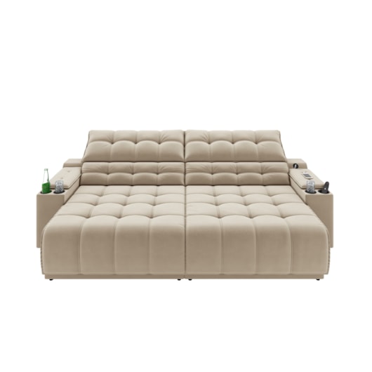 Sofá Connect Premium 2,00m Retrátil/Reclinável com porta copos e USB Suede Capuccino - XFlex Sofas