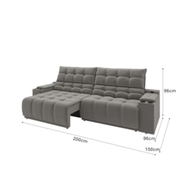 Sofá Connect Premium 2,00m Retrátil/Reclinável com porta copos e USB Suede Cinza - XFlex Sofas