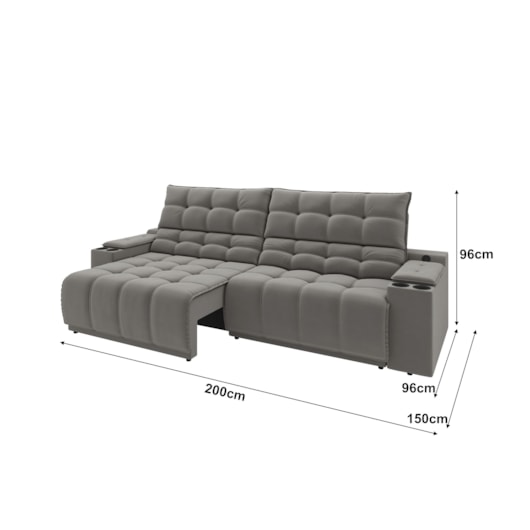 Sofá Connect Premium 2,00m Retrátil/Reclinável com porta copos e USB Suede Cinza - XFlex Sofas