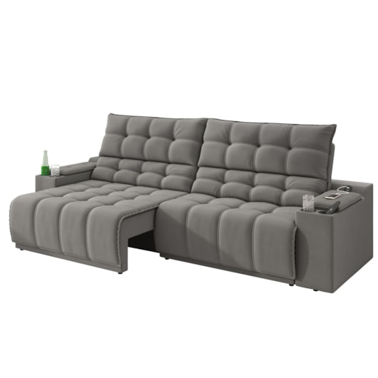 Sofá Connect Premium 2,00m Retrátil/Reclinável com porta copos e USB Suede Cinza - XFlex Sofas