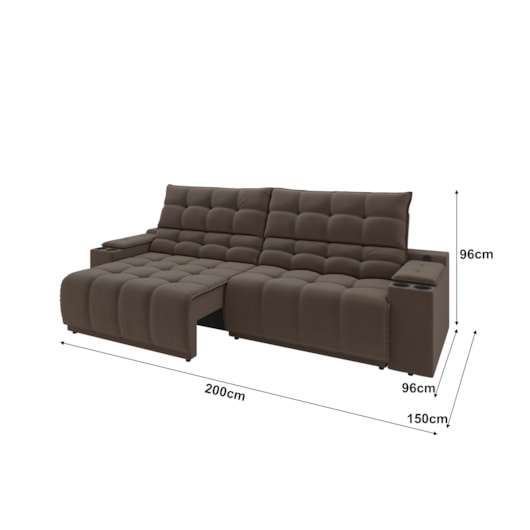 Sofá Connect Premium 2,00m Retrátil/Reclinável com porta copos e USB Suede Marrom - XFlex Sofas