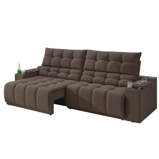 Sofá Connect Premium 2,00m Retrátil/Reclinável com porta copos e USB Suede Marrom - XFlex Sofas