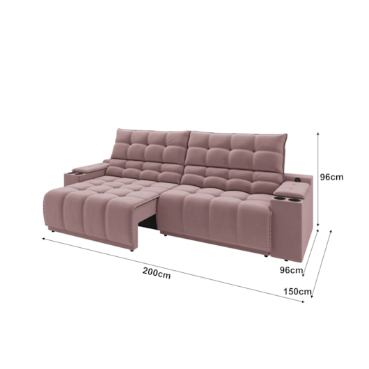 Sofá Connect Premium 2,00m Retrátil/Reclinável com porta copos e USB Suede Nude - XFlex Sofas