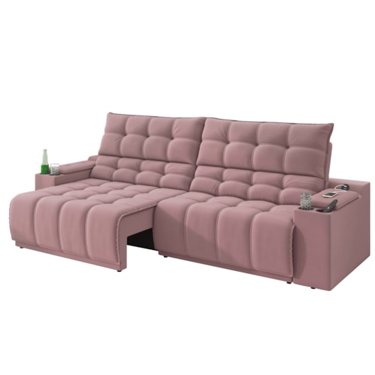 Sofá Connect Premium 2,00m Retrátil/Reclinável com porta copos e USB Suede Nude - XFlex Sofas