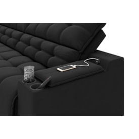 Sofá Connect Premium 2,00m Retrátil/Reclinável com porta copos e USB Suede Preto - XFlex Sofas