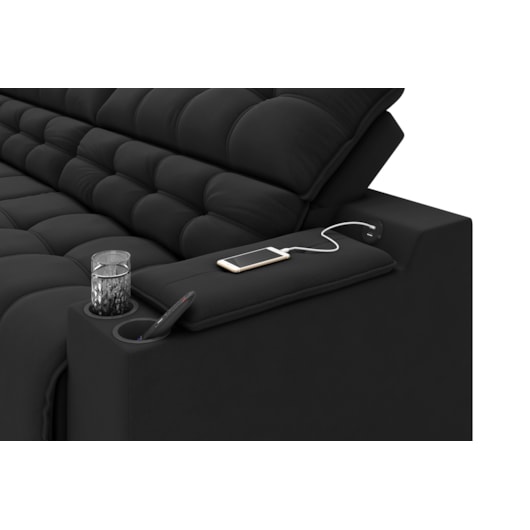 Sofá Connect Premium 2,00m Retrátil/Reclinável com porta copos e USB Suede Preto - XFlex Sofas