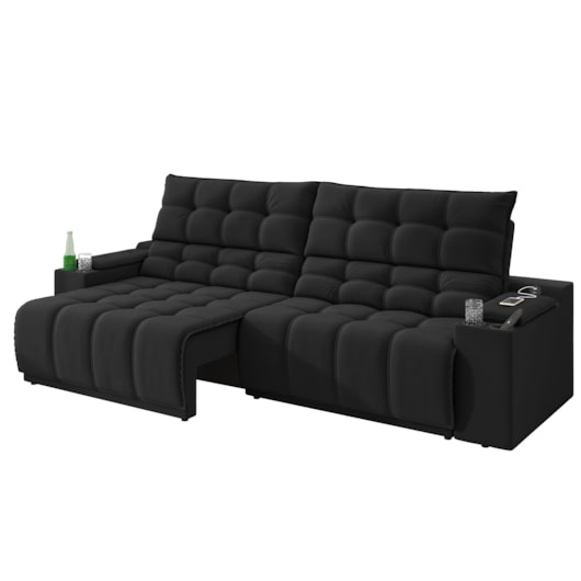 Sofá Connect Premium 2,00m Retrátil/Reclinável com porta copos e USB Suede Preto - XFlex Sofas