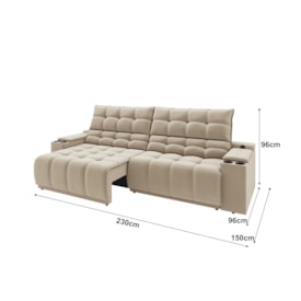 Sofá Connect Premium 2,30m Retrátil/Reclinável com porta copos e USB Suede Areia - XFlex Sofas