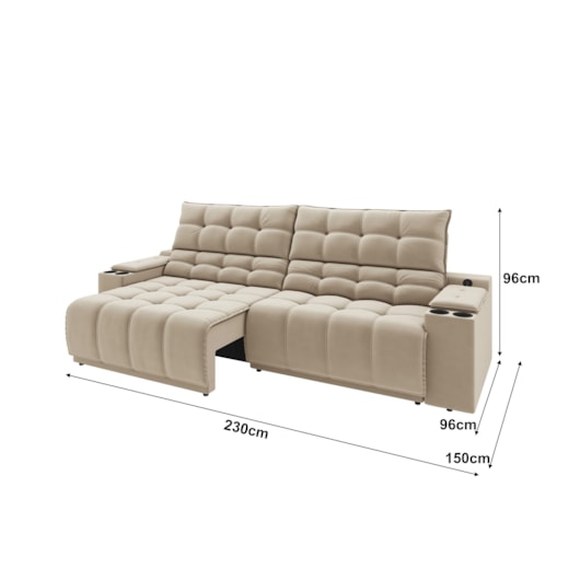 Sofá Connect Premium 2,30m Retrátil/Reclinável com porta copos e USB Suede Areia - XFlex Sofas